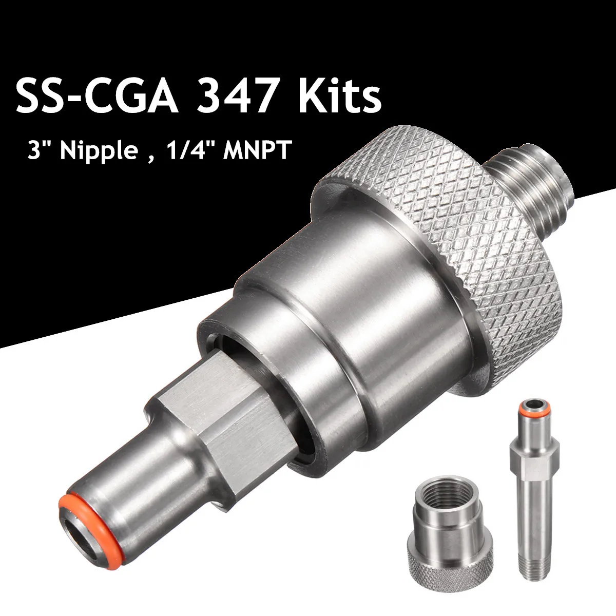 

1/4 Inch MNPT Hand Tight Nut And 3 Inch Nipple Set MNPT SCBA Firefighting SS-CGA 347 Kit Hardware Tools Replacement