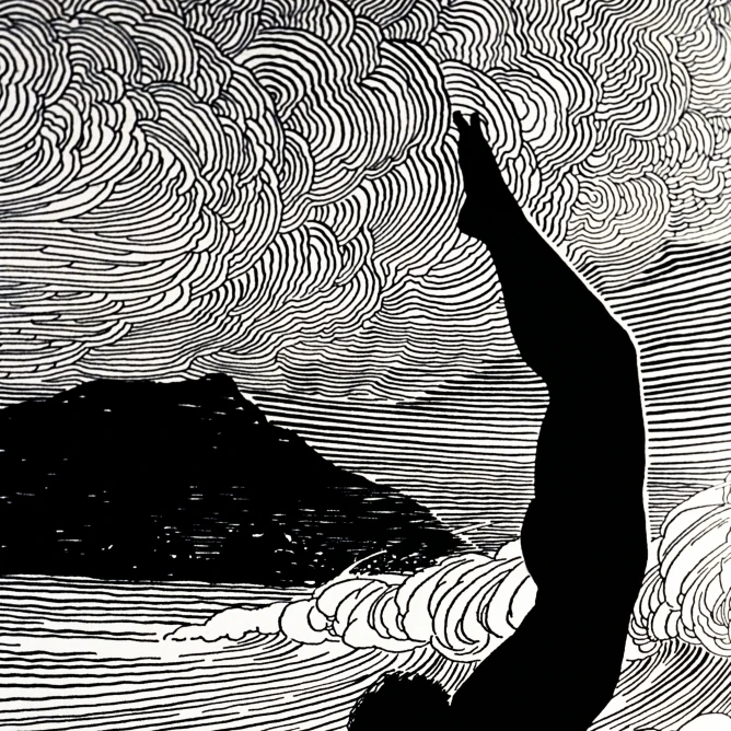 C. 1930 Дон Blanding Art Surfer и Waikiki фигура Человека делает Подставка для рук на доске