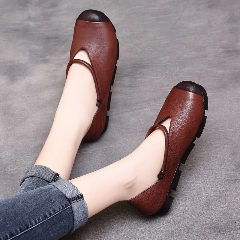Femmes Printemps Paresseux 2019 Dames De chocolat Femme Slipona Noir Ret En Véritable D'été Espadrilles Cuir Chaussures Ballet Mocassins rr7CqO