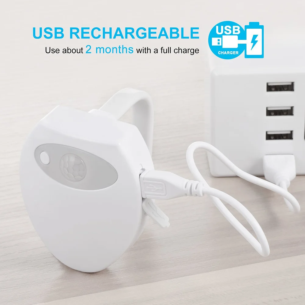 

New Arrival USB Rechargeable LED Toilet Light Built In Battery 8 Colors Waterproof Motion Sensor Toilet Lamp
