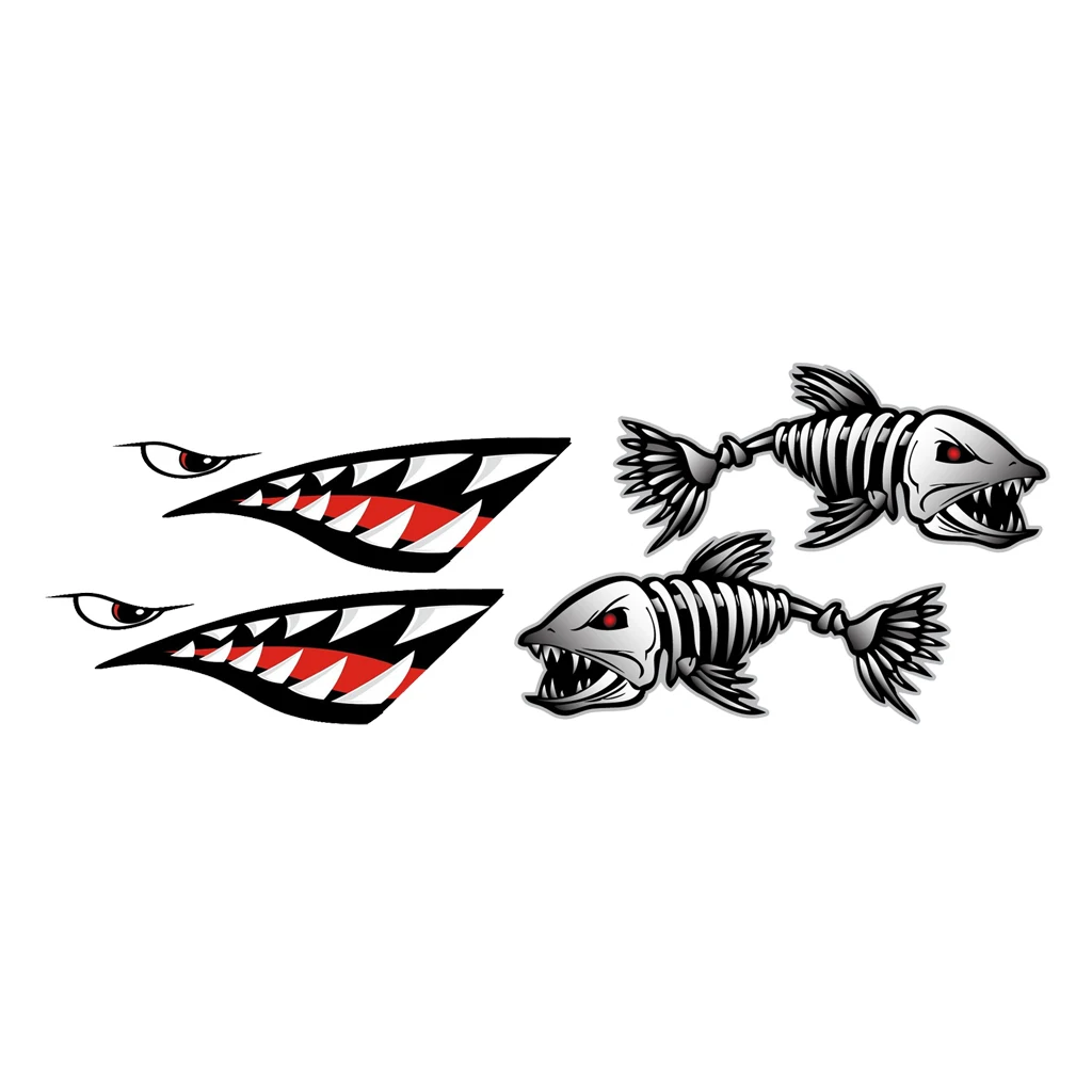 

Shark Teeth Mouth Decals + Skeleton Fish Stickers - Waterproof and Durable Funny Vinyl Stickers for Kayaks Canoes Fishing Boats