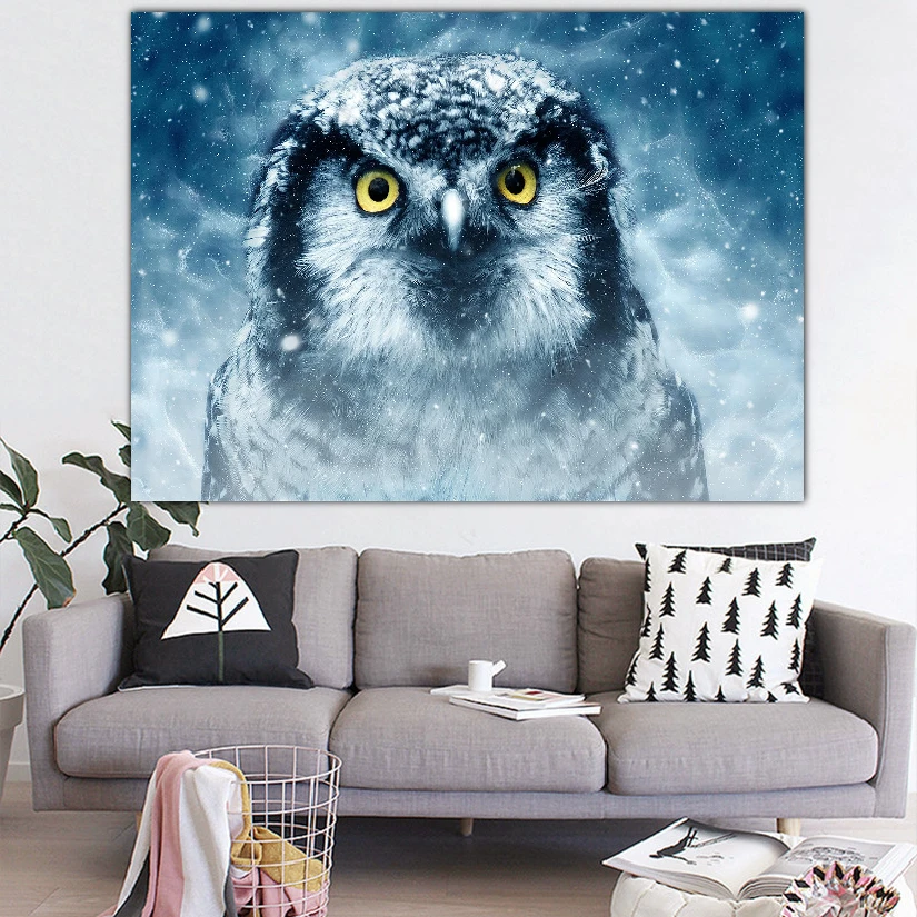 

Winter Snow Owl TapestryCool Animal Art Home Wall Printed Picture Cloth Decoration Desk Cover Blanket Towel Throw