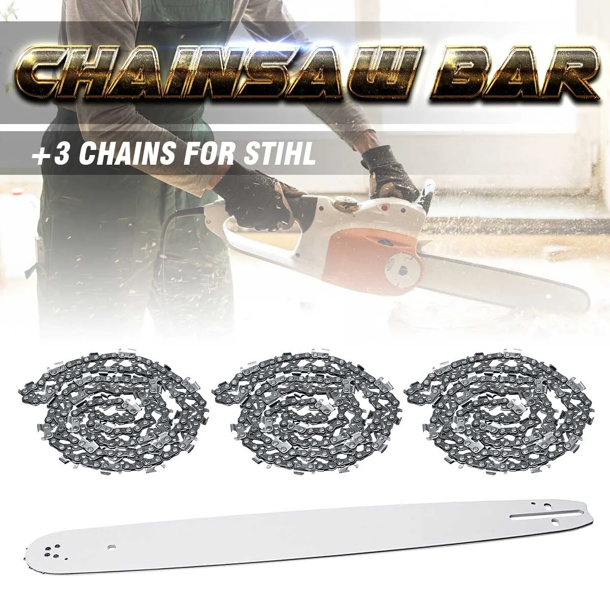 

4Pcs 20" Chainsaw Guide Bar with Saw Chain 3/8 72DL .63" For STIHL MS290 MS291-310-340-360-361-361C Power Tools Accessories