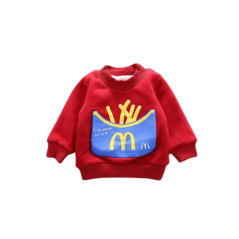 

2018 Winter Warm O-neck Baby Boys Sweatshirts Cotton Mixed French Fries Pattern Kids Hoodies Long Sleeve Toddler Sweatshirt 1-4T