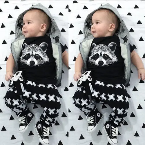 

Hot Sale 2pcs Kid Baby Boy Cartoon Partten Short Sleeve T-shirt+Print Pants Summer Casual Outfits Set Clothing 0-24M Wholesale
