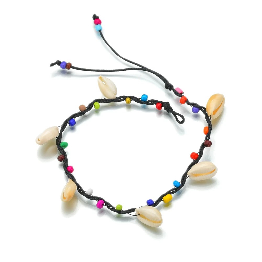 

GEREIT 2019 Bohemia Fashion Multi Color Beaded Seashell Ankle Bracelet Bohemian Glass Beads Stone Candy Color Shell Women Anklet