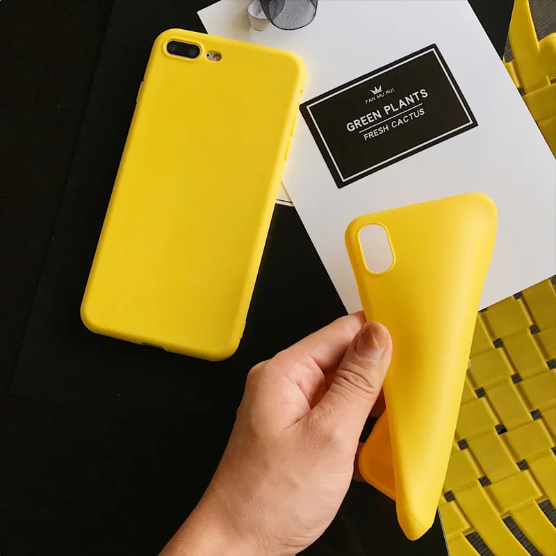 Lovebay Lemon Yellow Color Fashion Phone Cases For Iphone XS Max XR X 5 5S SE 6 6S 7 8 Plus Soft Back Cover For iphone 7 Case