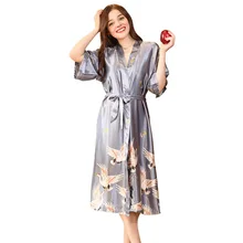 «Увеличение удобрения увеличить» имитировать натурального шелка пижамы девушки рукав утреннее платье шелковый халат домашнего интерьера служить