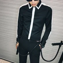 Мужская рубашка черная брендовая Новинка Весна Slim Fit Мужские повседневные рубашки однотонная уличная одежда с длинным рукавом рубашка Мужская Дизайнерская блуза Homme