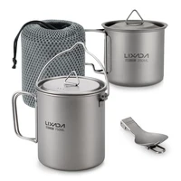 Lixada 3 Pieces Titanium 750ml Pot 420ml Water Cup Mug with Lid Handle Folding Spork Outdoor Camping Picnic 캠핑용품 Cookware
