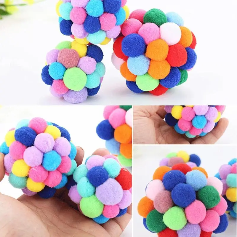

Pet Cat Toy Colorful Lovely Handmade Bells Bouncy Ball Built-In Catnip Interactive Toy Great for Fun and Entertainment