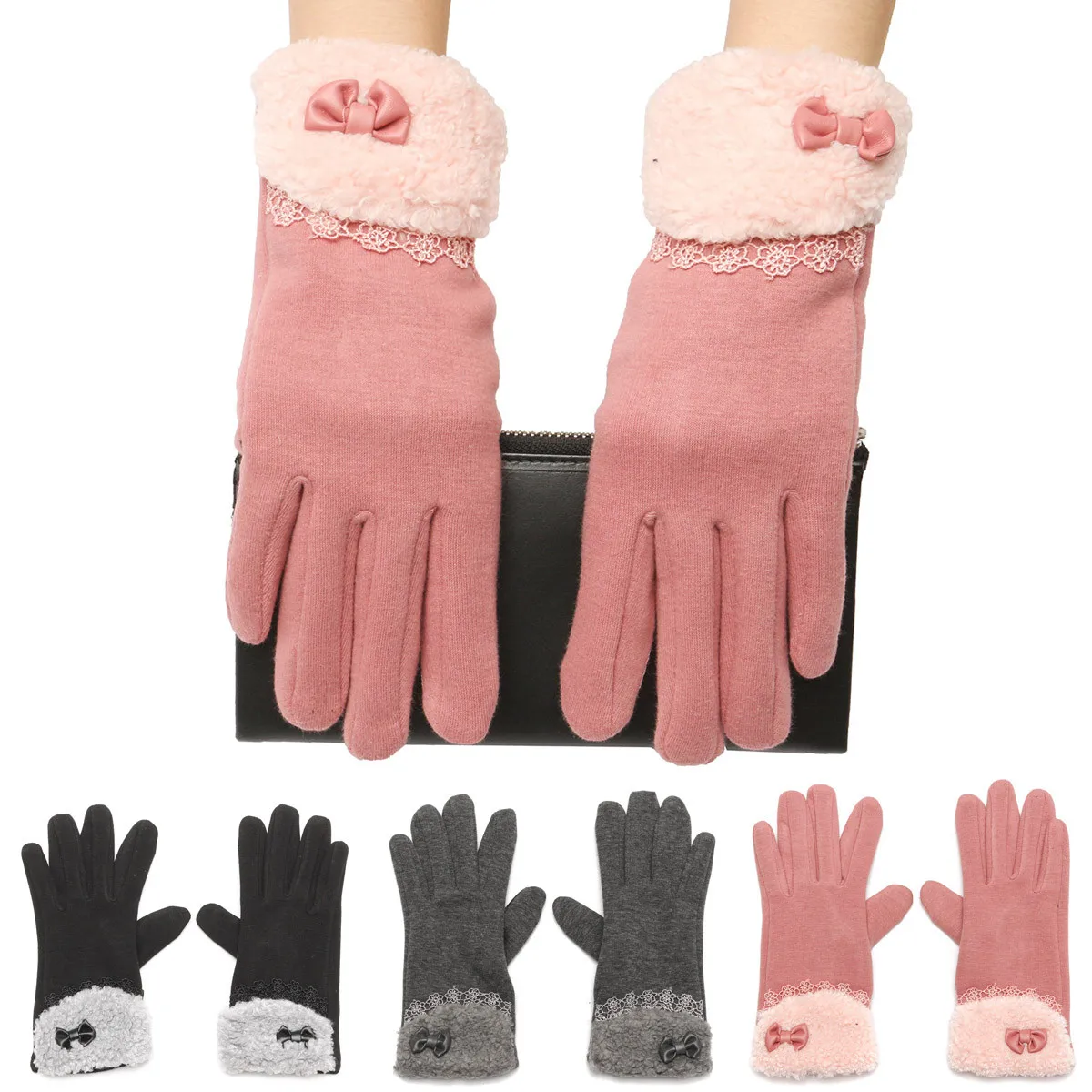 

1 Pair Women Winter Gloves Touch Screen Warm Gloves Outdoor Driving Gloves For Smartphone
