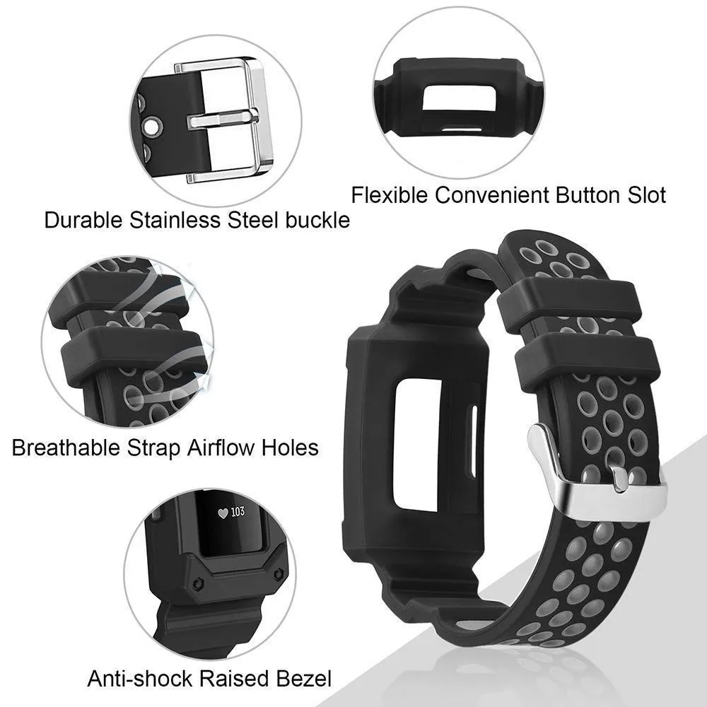 Ремешок Duszake для Fitbit Charge 3 с чехлом силиконовые дышащие ремешки ударопрочным