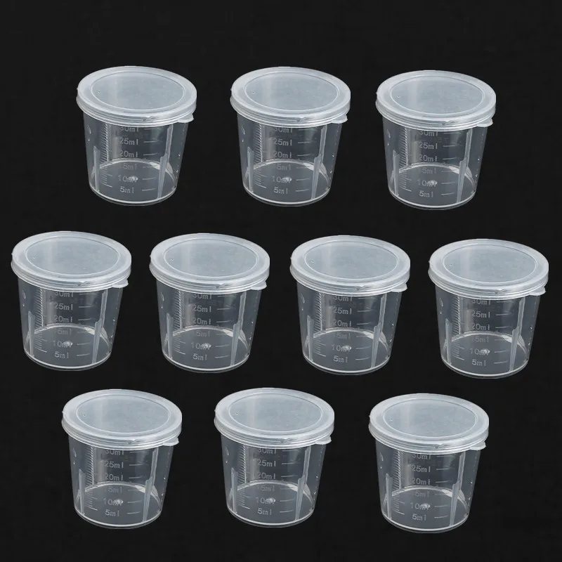 

10pcs/pack Plastic Liquid Measuring Cups 30ml Graduated Laboratory Bottle Test Container Cups with Cap School Educational Supply