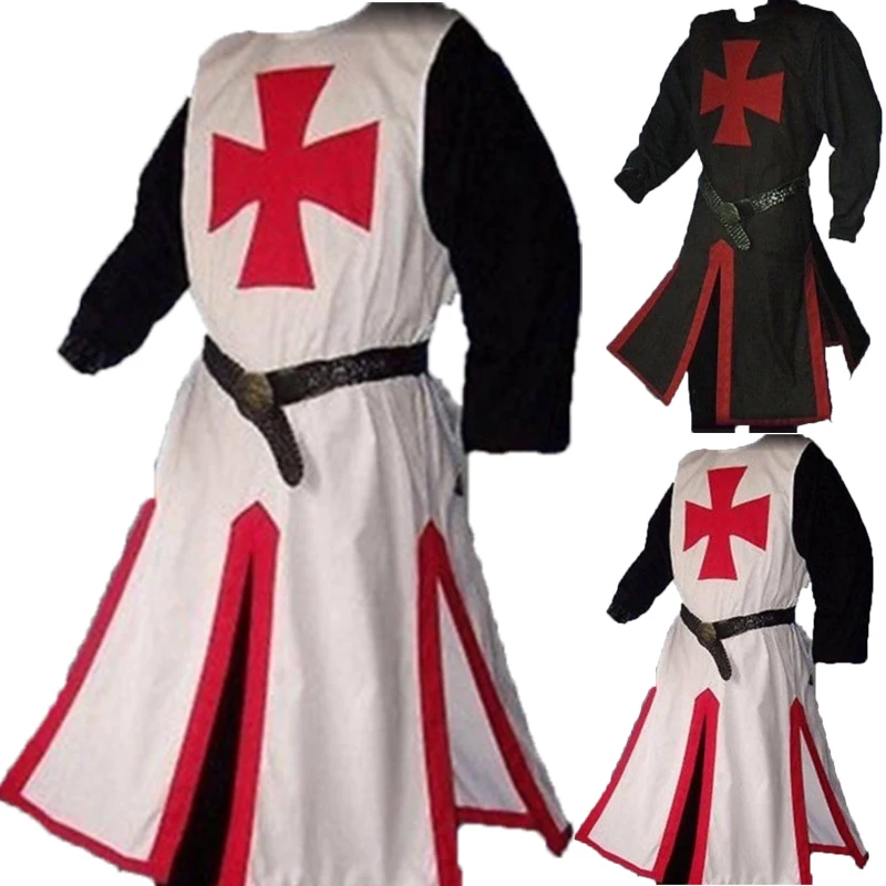 

Medieval Men Templar Knight r Surcoat Long Sleeve Men Long Tops Patchwork Reenactment Tunic Stage Costumes Plus Size 2019