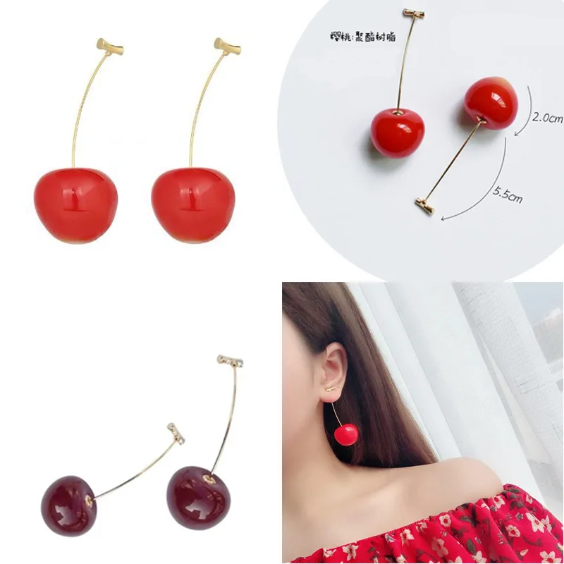 

Aretes de mujer modernos 2018 new brand design cherry fruit earrings creative temperament wild gift Korean earrings for women.