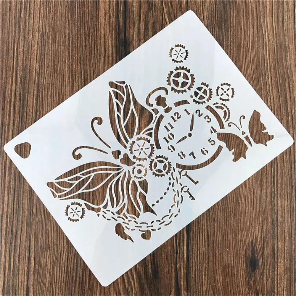 

1pc Cute Clock Butterfly Reusable Stencil for DIY Scrapbooking Stamping Embossing Paper Card Drawing Template Stencil Crafts