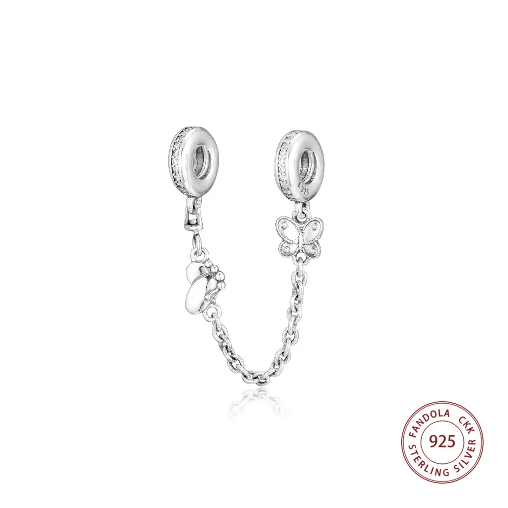 925 Sterling Silver Decorative Butterflies Safety Chain Fit Charm Bracelet