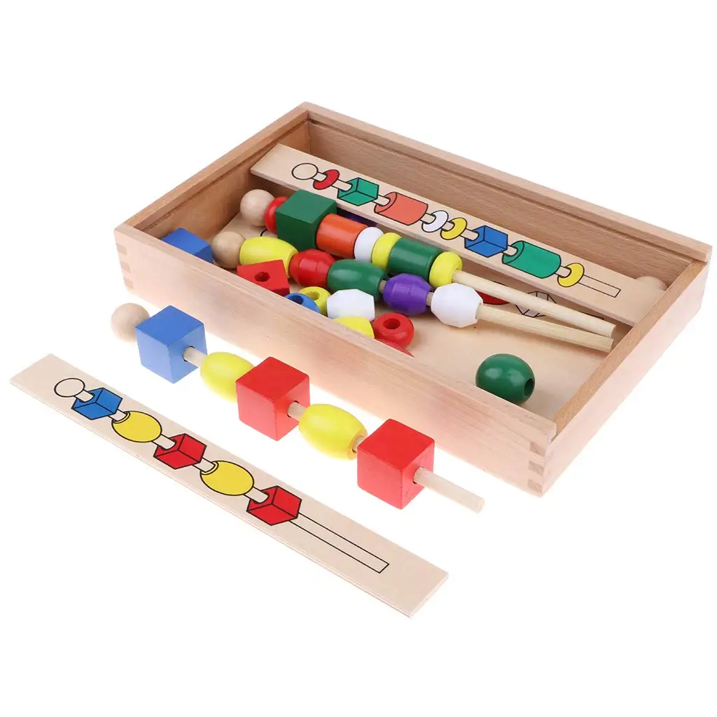  Montessori Sensory Mathematics Materials Wooden Toy Geometry Beads Lacing Color Matching Game Gift 