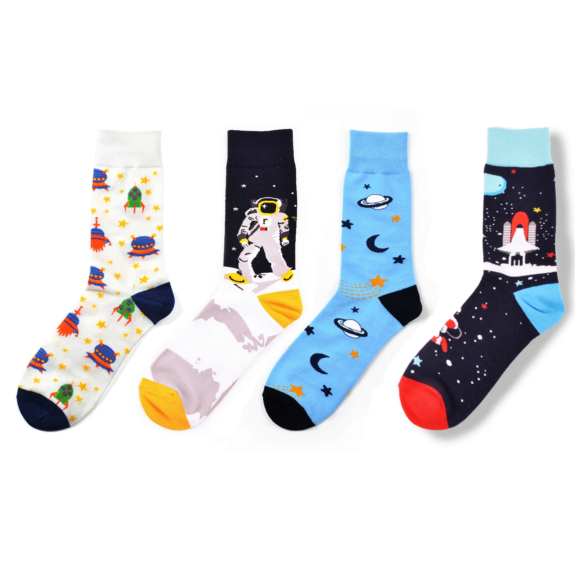 

Men Socks Funny Cartoon Universe Astronaut Rocket Spacecraft Harajuku Cute Happy Hip Hop Fashion Street Skate Cotton Sock Autumn