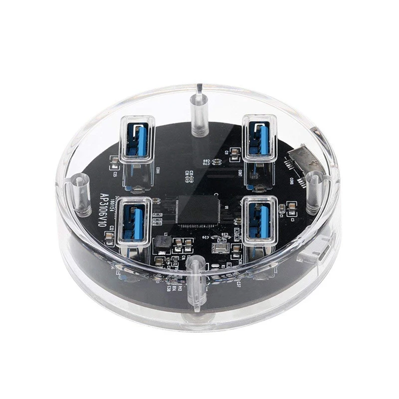 USB3.0 4 порта концентратор с резиновой прозрачной для настольного ноутбука