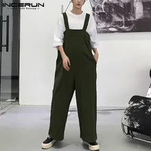 Мужской комбинезон с ремешками, Одноцветный, свободные, уличная одежда, повседневные штаны, корейский стиль, мужские подтяжки, комбинезоны, INCERUN