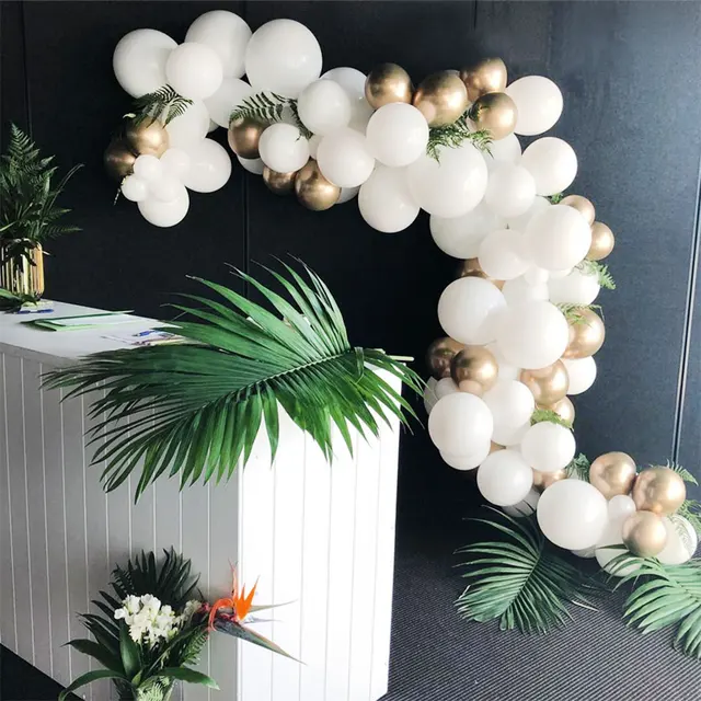 134 Pcs Gold And White Balloon Arch Chain Wedding Balloons