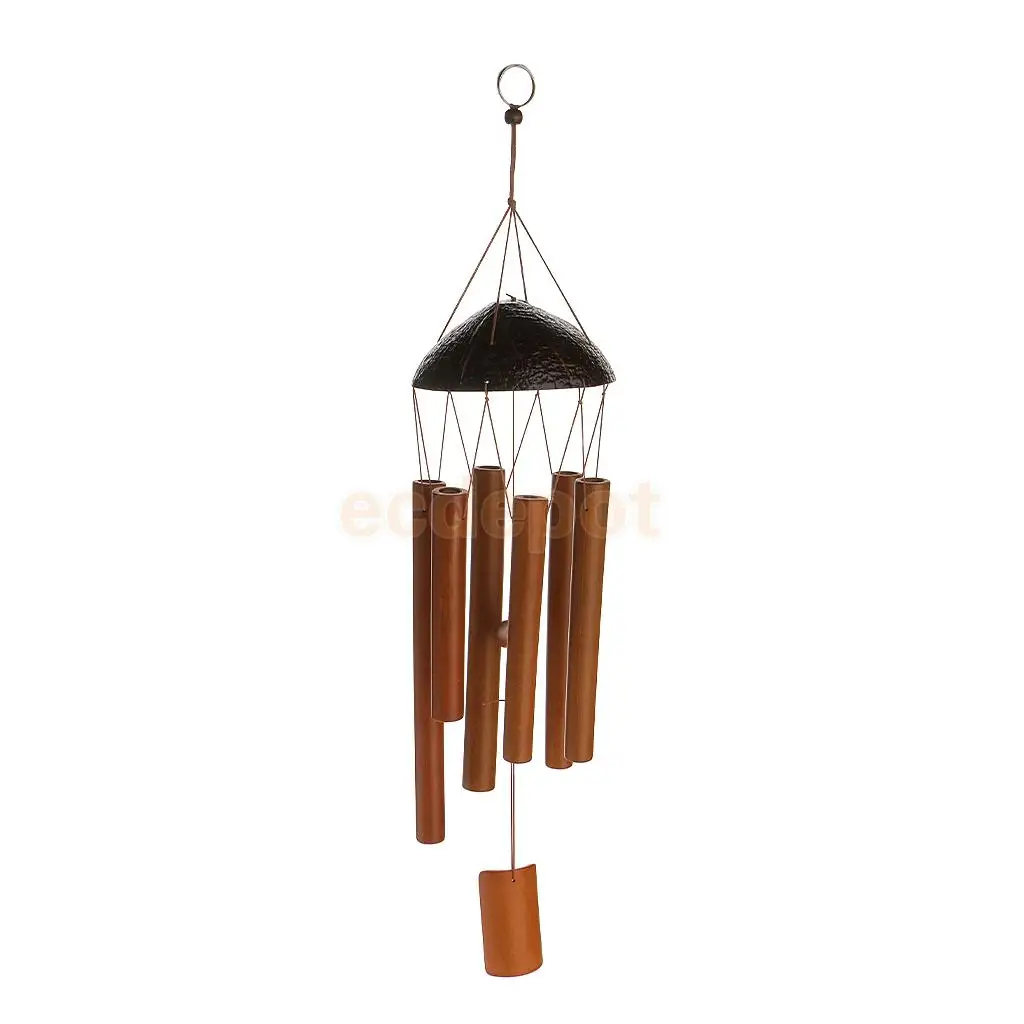 

MagiDeal Rustic Bamboo 8-Tube Coconut Husk Pendant Church Bell Yard Garden Outdoor Home Living Wind Chime Handmade Windchime