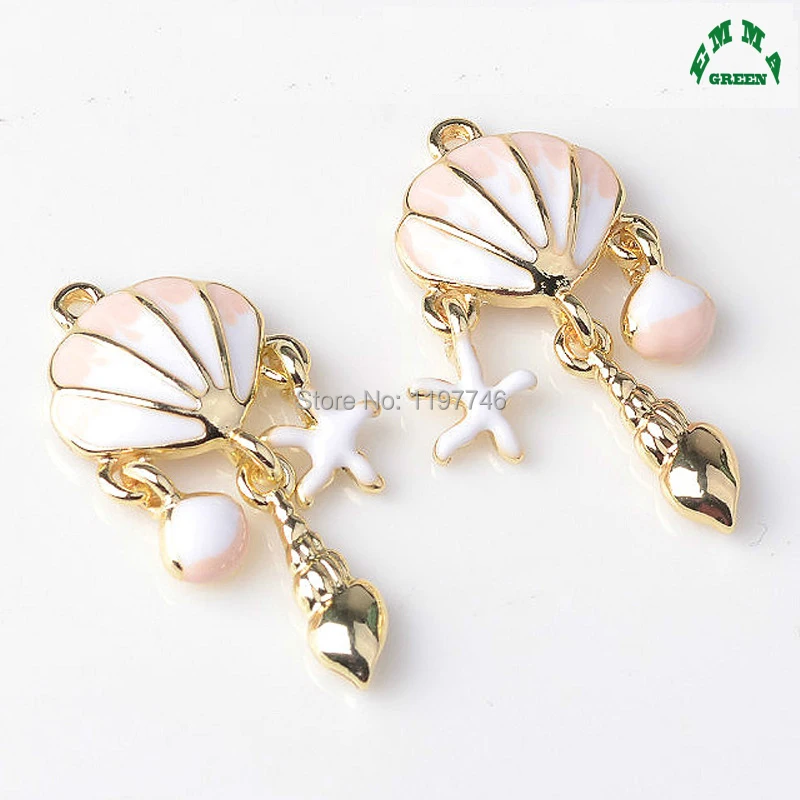 

Seashell Shell Conch Starfish 35mm 10pcs Large Dangle Ocean Animal Drop Oil Pink Enamel Charm for Jewelry Making DIY Earring