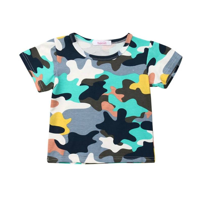 

Summer Toddler Boys Shirt Clothes Cotton Short Sleeve Casual T-shirt Camouflage Top Sunsuit