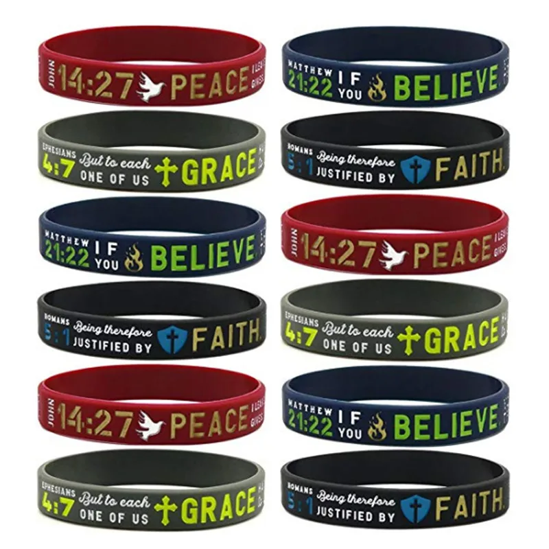 

1pcs Faith Believe Peace Grace Christian Religious Scripture Bible Verse silicone Rubber Bracelet Wristband