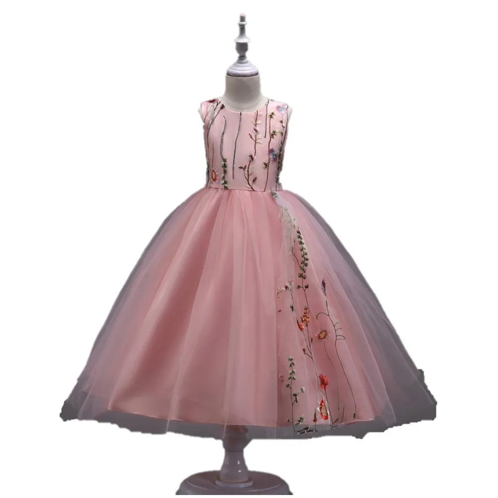 

Girls Birthday Maxi Long Dresses Clothes Children Sleeveless Flower Lace Dress Performance Party Costume 4-15 Years