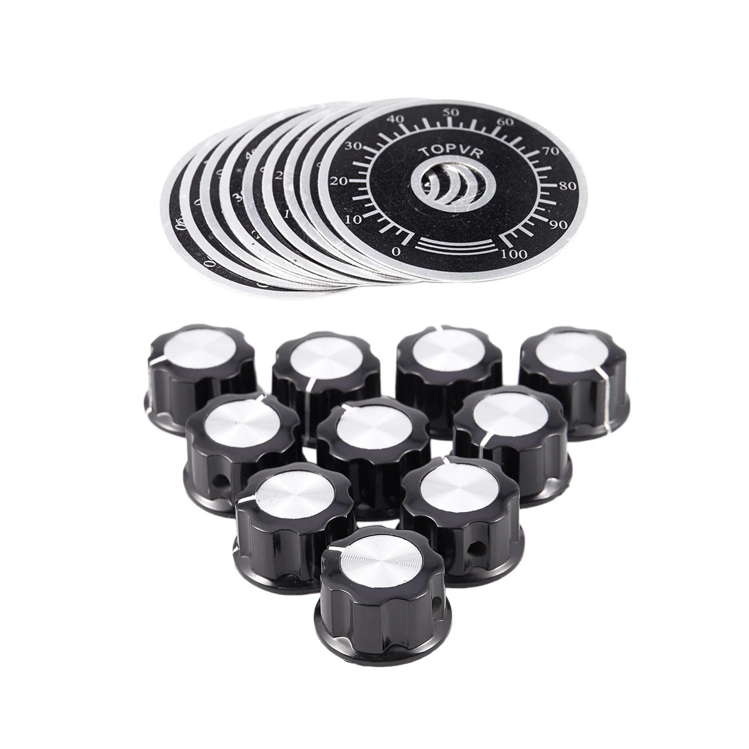 

20pcs Adjustable Rotate Button Potentiometer Control Knobs 0-100 Scale Sheet,black