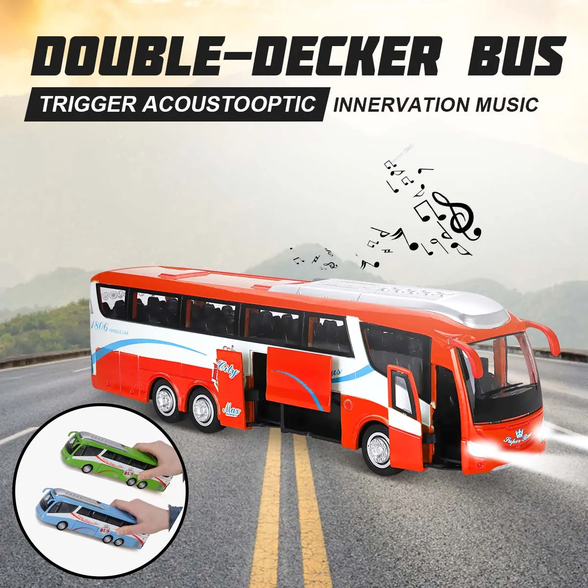 

High Simulation Bus Vehicle Model LED Light Scale Flashing Sound Toy Zinc Alloy Double-decker Bus Model Toy for Collection Gift