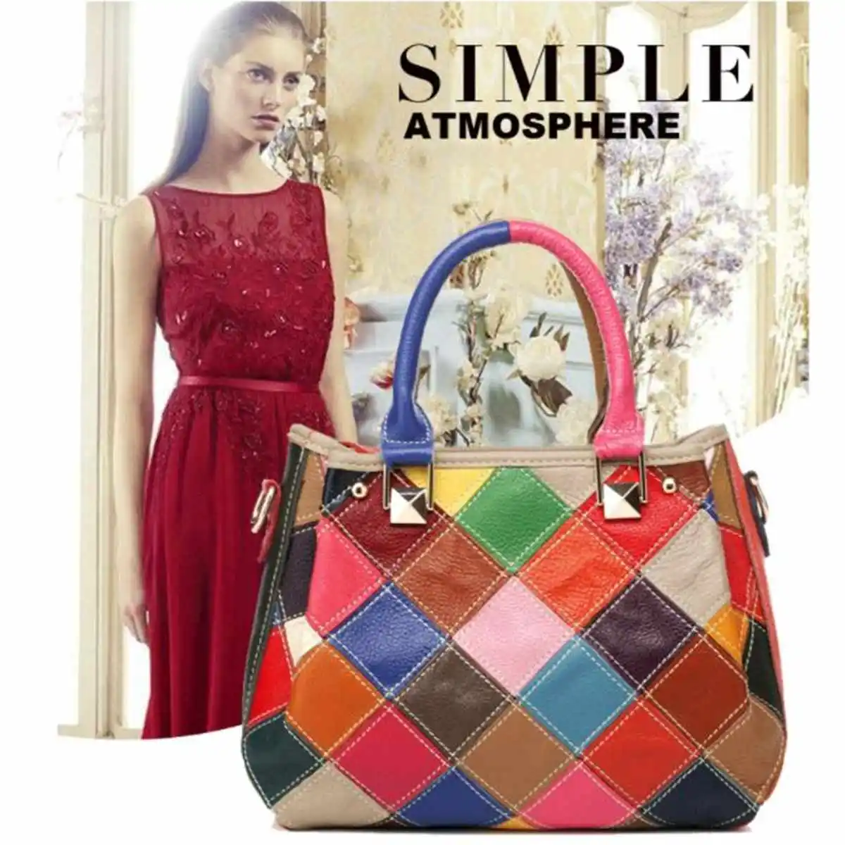 

2019 Fashion Women Colorful Genuine Leather Shoulder Bag Handbag Tote Multi-Color Purse Crossbody Bag Messenger Bolsas Female