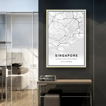 

SURE LIFE Minimalist Singapore Map Poster Printing on Canvas Painting Black And White Travel Wall Art Pictures Home Decor