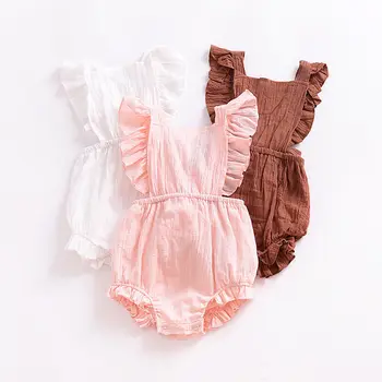 

Toddler Infant Baby Girl Butterfly Sleeve Elastic Waist Backless Ruffle Romper Newborn Solid Color Jumpsuit Sunsuit Outfit