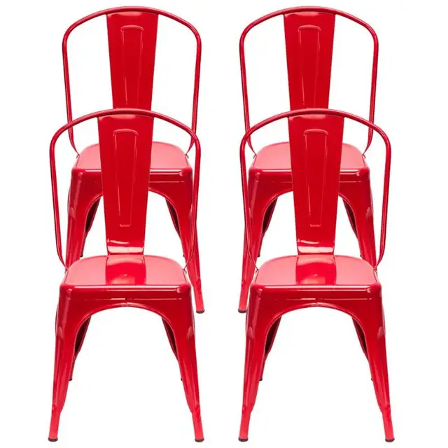 4Pcs Red Iron Backrest Chairs Home Garden Lounge Furniture Kit for Cafe Dining Stool Business Activities Furniture Chair 4