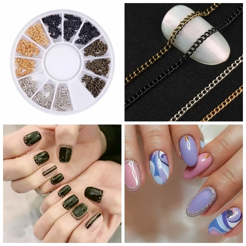 

Nail Art Wheel Chain Hollow Metal Decoration Jewelry Accessories Strip Line DIY Design Punk 3D Nail Art Tips UV Gel Polish Tool