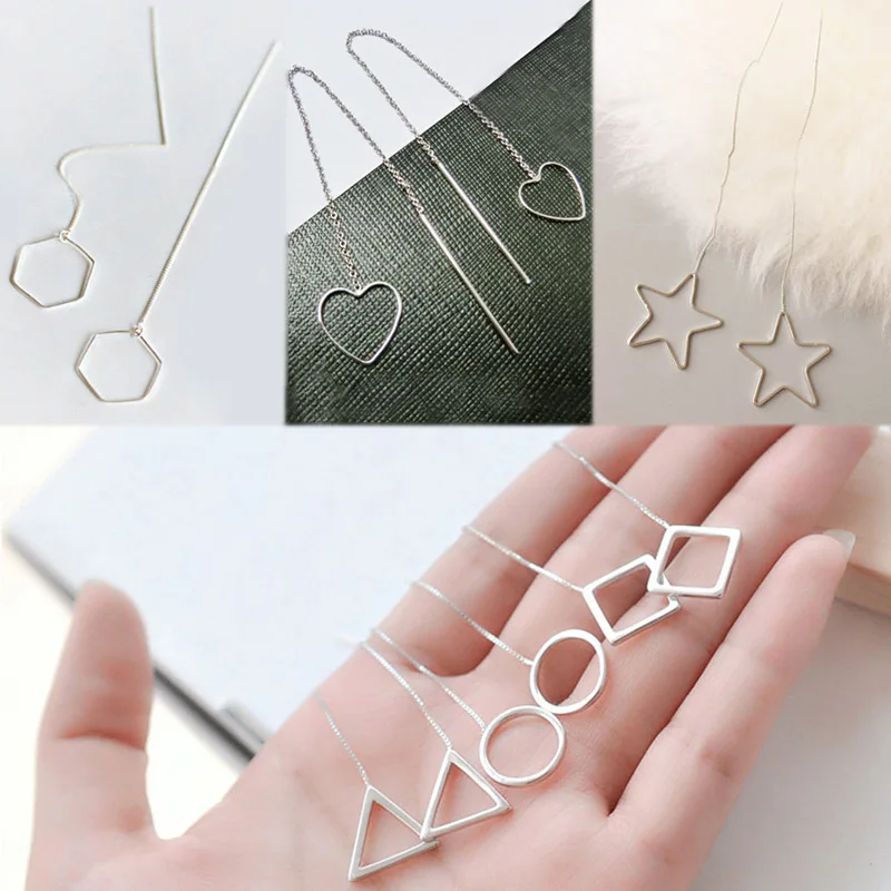 

Silver Heart 1Pair Triangle Seaside Round High Quality Tassel Chain Square Valentines Gift Gifts Drop Earring Geometric Long