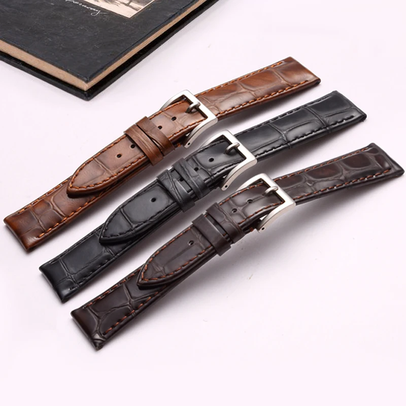 MAIKES  가죽 스트랩 수제 시계 밴드, 라이트 브라운 블랙 시계 팔찌 밴드, 시계 액세서리, 18mm, 19mm, 20mm, 22mm
