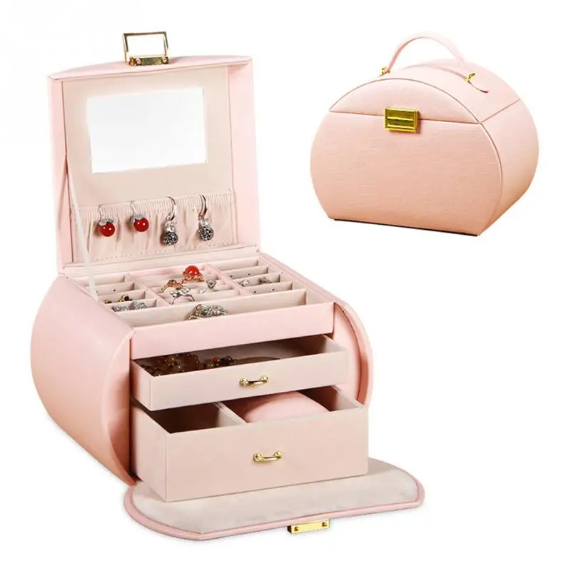 

2019 New Wooden Jewelry Box Gift Container Case Storage Makeup Organizer Wedding Home European Style Necklace With Mirror #3