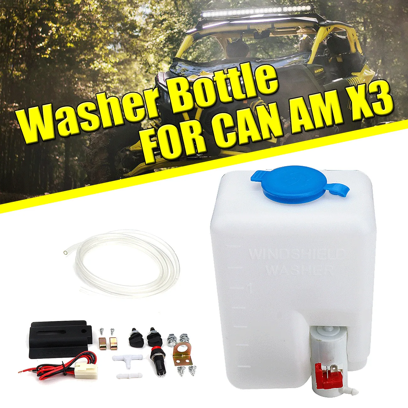 

12V UTV Windshield Washer Bottle Tank Pump Wiper Kit Universal for Can Am Maverick X3 MAX R Turbo 4X4 2017-2019 2018