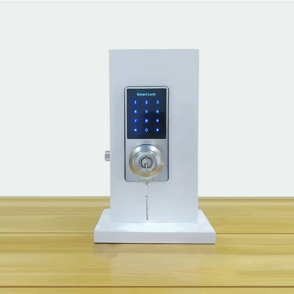 

Smart Door Lock Chrome Interior Touchscreen Bluetooth Codes Keyless Keyed Door Access Entry 6 in 1