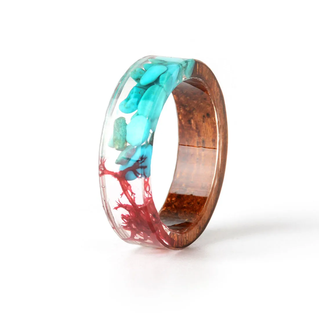 

LIEBE ENGEL Creative Style Blue Color Stone Seaweed Resin Wood Rings Fashion Resin Jewelry Rings For Women Drop Shipping