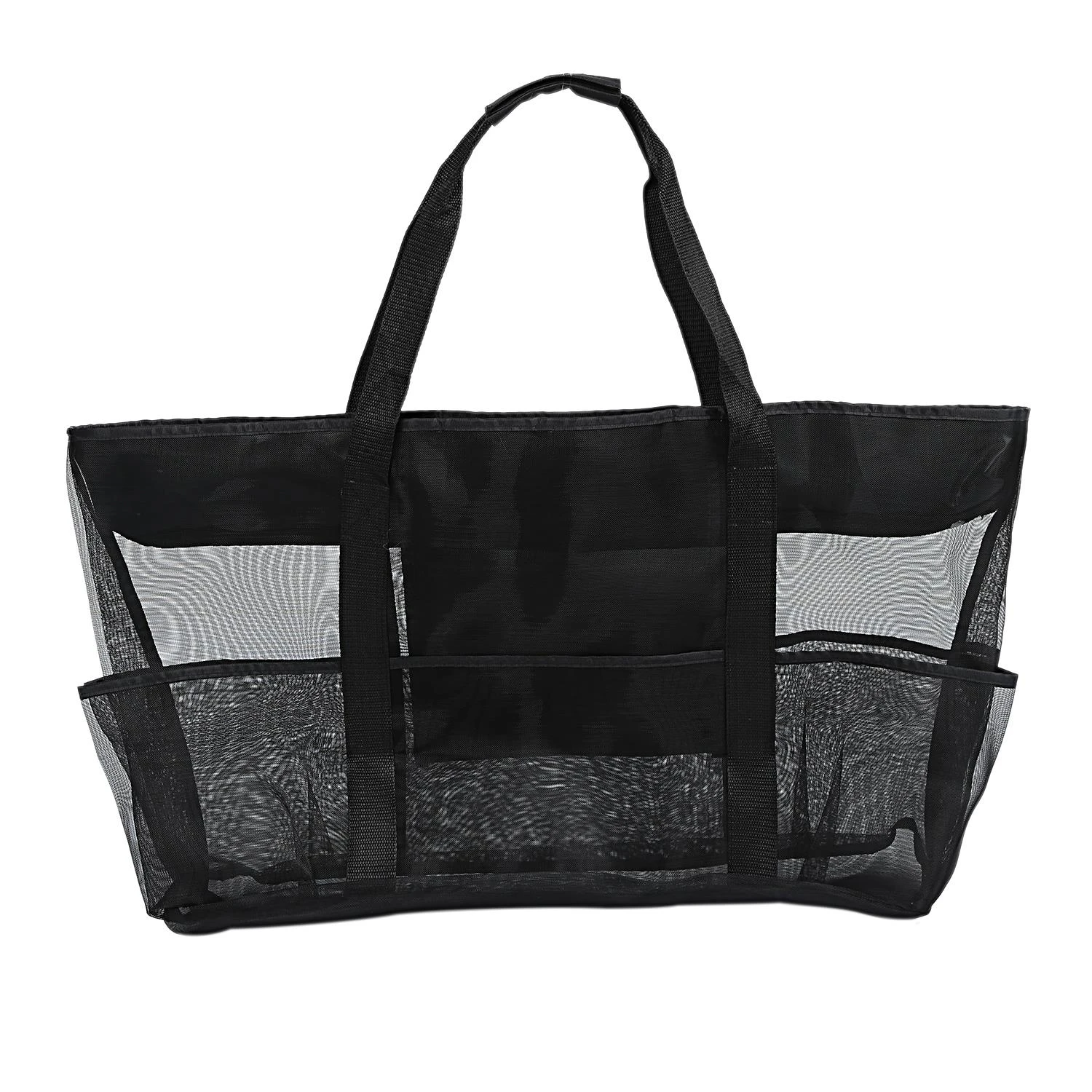 Bolsa de playa de malla XXL, bolso de playa de malla familiar para juguetes de arena, bolso de playa de malla familiar extragrande, negro|Bolsos de hombro| -