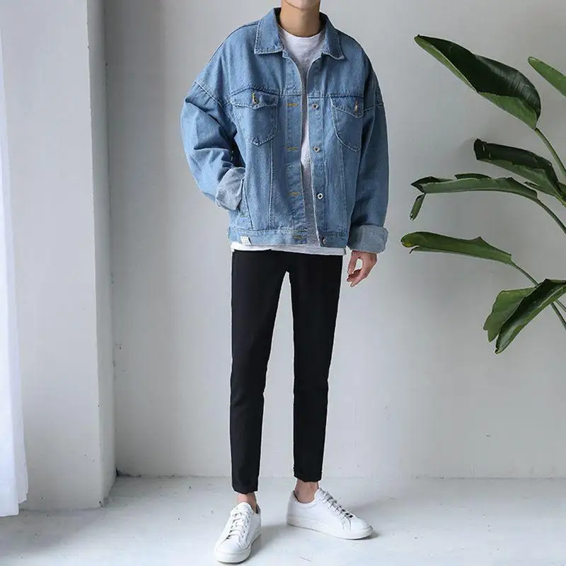 Leisure Korean Harajuku Jacket Fashionable Casual Solid Color Handsome Lapel Multi-Pocket Spring Autumn Windproof Denim M-3XL | Мужская