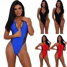 Сексуальный женский сетчатый Цельный купальник с глубоким v-образным вырезом, на молнии, бикини, пуш-ап, мягкий бюстгальтер, купальный костюм, монокини