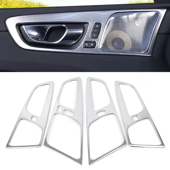 

4pcs Interior Car Door handle Bowl Frame Protector Trim Decoration for Volvo XC60 2018 2019 XC 60 Silver Steel Auto Car Styling