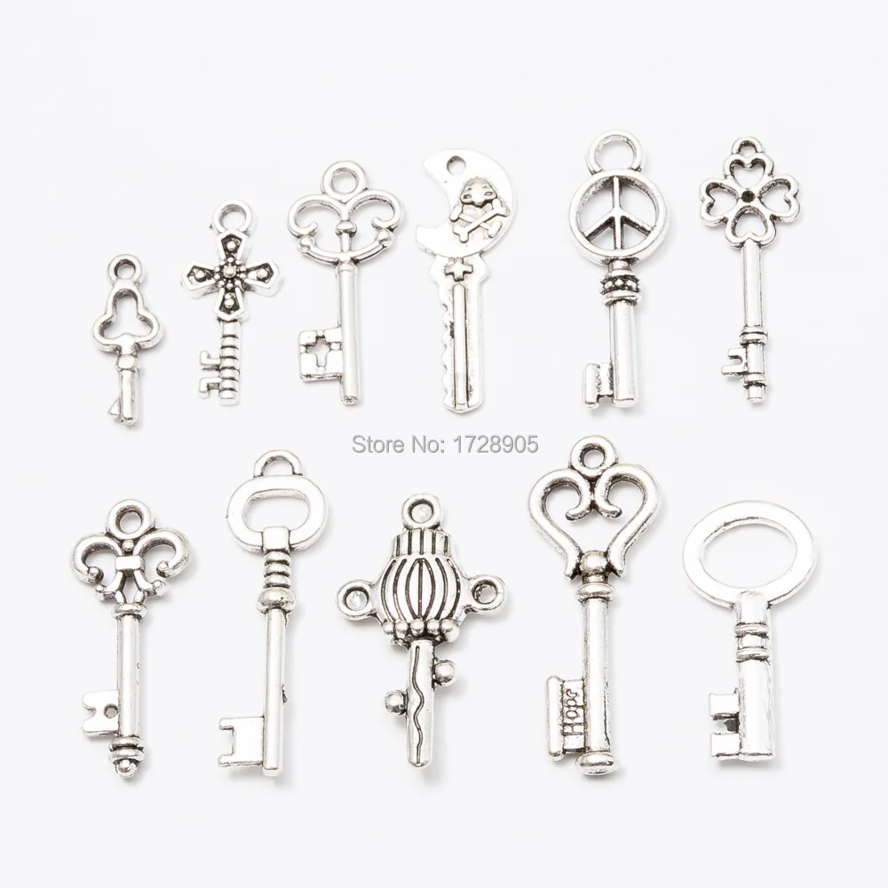 50 o 100 Plata Plateado Pequeño Antiguo encantos claves de manualidades 10
